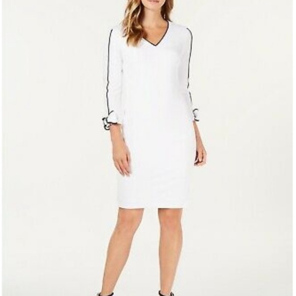 New Calvin Klein White Dress with Black Accents - Picture 1 of 16
